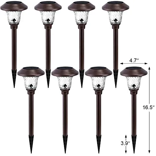 BEAU JARDIN 8 Pack Solar Lights with 7 Color Changing Pathway Outdoor Garden Stake Glass Stainless Steel Bronze BG292