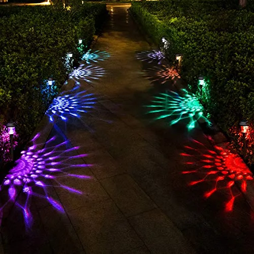 BEAU JARDIN 8 Pack Solar Lights with 7 Color Changing Pathway Outdoor Garden Stake Glass Stainless Steel Bronze BG292