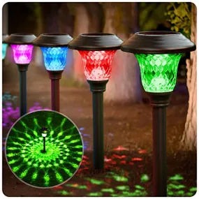 BEAU JARDIN 8 Pack Solar Lights with 7 Color Changing Pathway Outdoor Garden Stake Glass Stainless Steel Bronze BG292