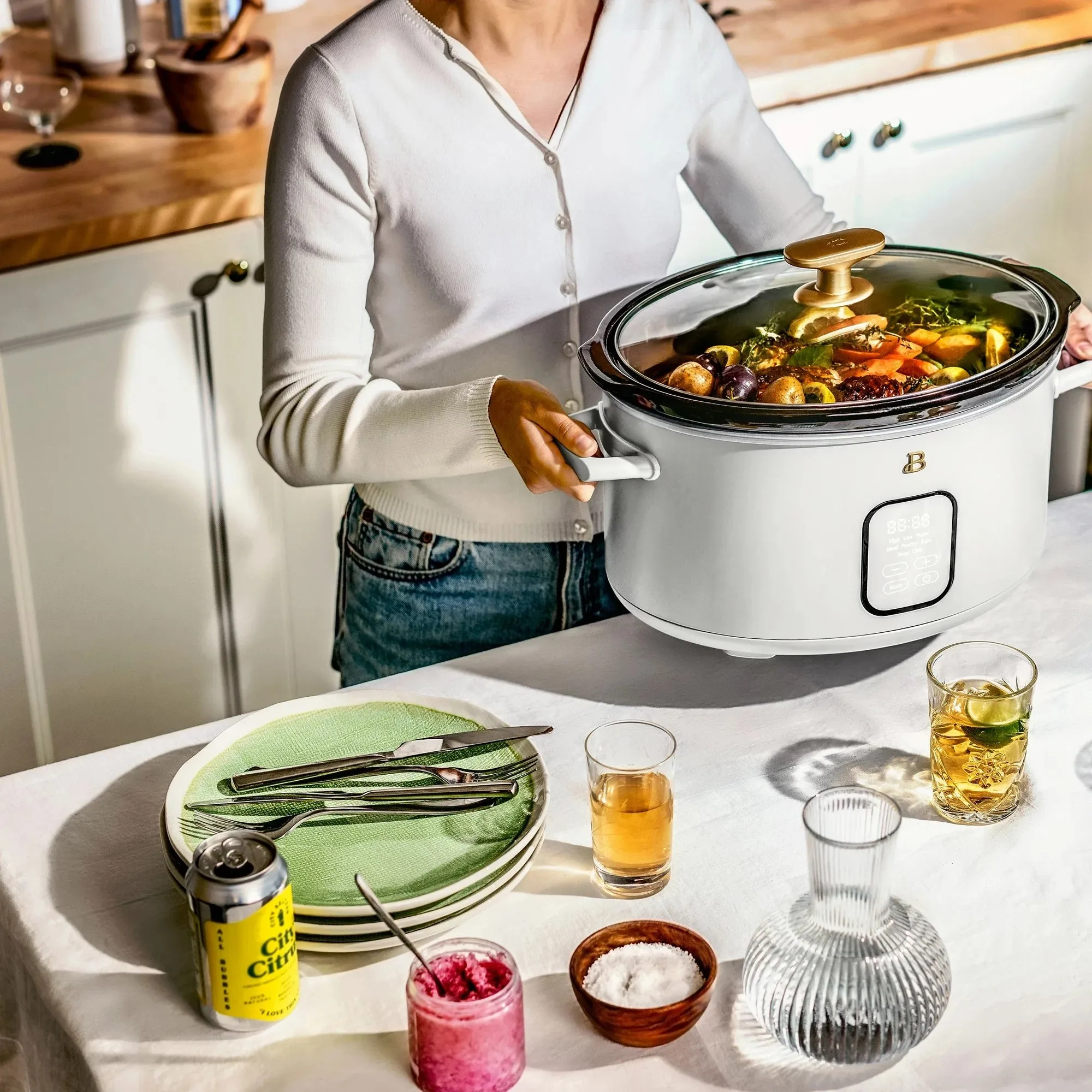 Beautiful 19162 6 Quart Programmable Slow Cooker, White Icing