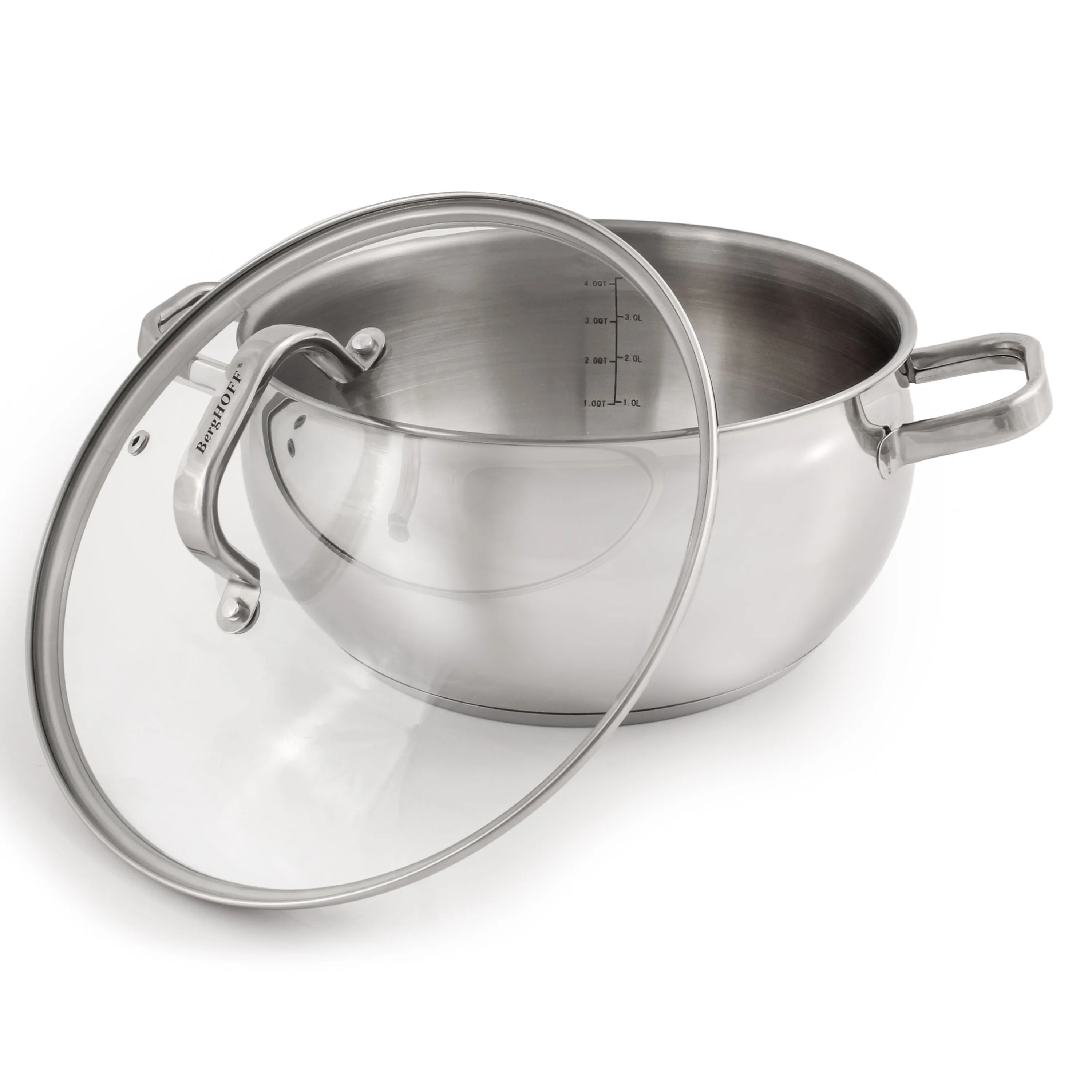 BergHOFF Belly Shape 3pc 18/10 Stainless Steel Steamer Set with Glass Lid