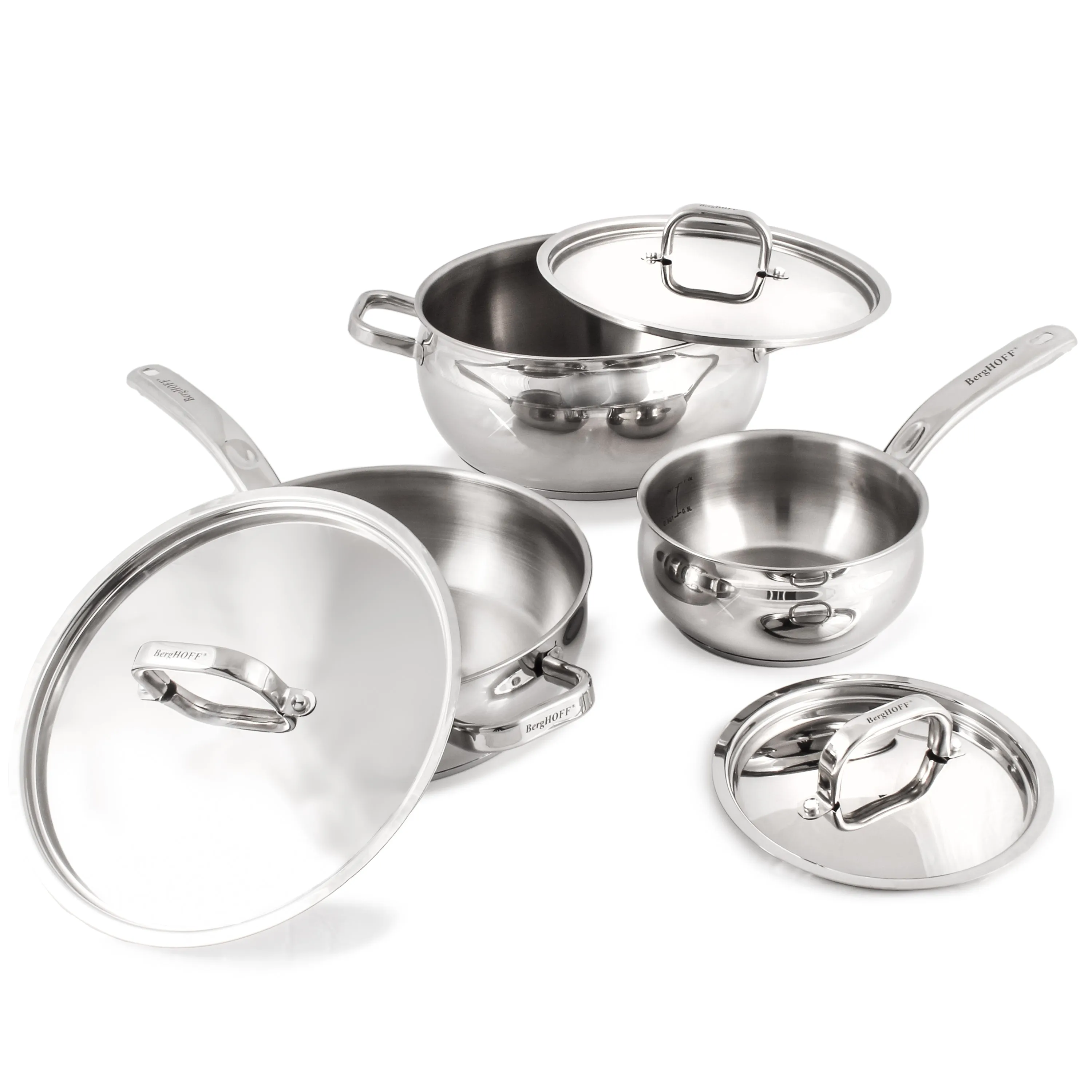 BergHOFF Belly Shape 6pc 18/10 Stainless Steel Cookware Set with SS Lids