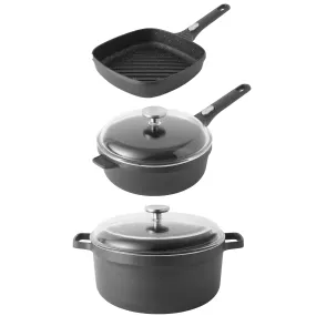 BergHOFF GEM 5Pc Non-stick Cast Aluminum Set, Grill Pan, Saute Pan & Stockpot