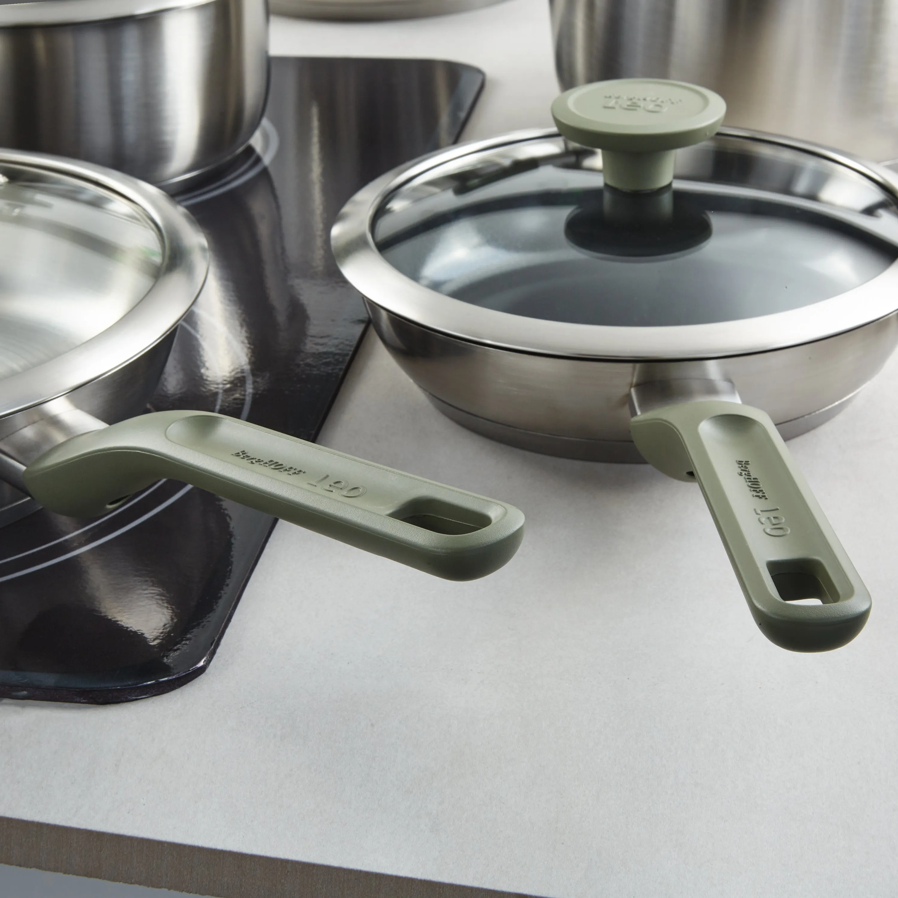 BergHOFF Leo Bolt 8pc Recycled Stainless Steel Cookware Set, Green