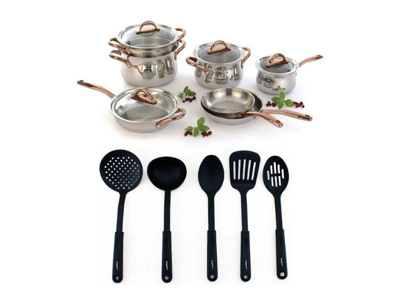 BergHOFF Ouro Gold 16Pc 18/10 Stainless Steel Cookware Set with Glass Lids