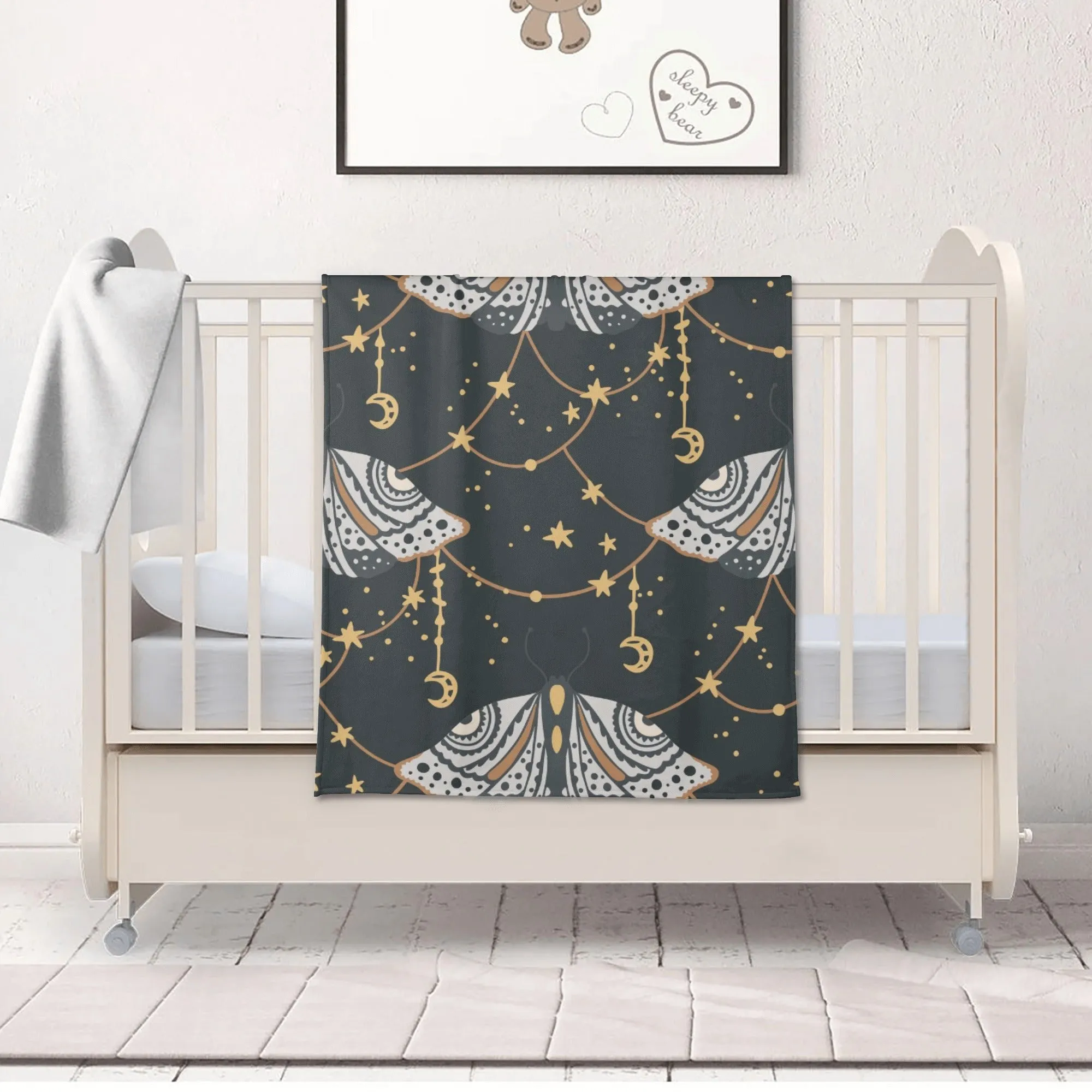 Best Breathable Cozy Flannel Blankets for Kids | Wiccan Boho Celestial Butterfly | Mysterious Black