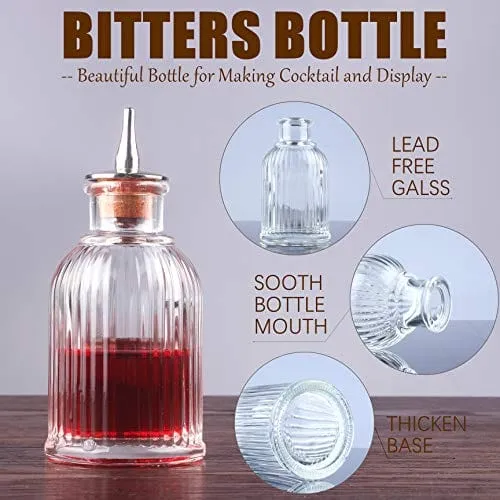 Bitters Bottle - 3.4oz / 100ml Glass Bitters Bottle for Cocktail with Stainless Steel Dash Top, Bitters Dropper Bottle, Stripe Design, SC011 (Stripe Bottle 3.4oz)