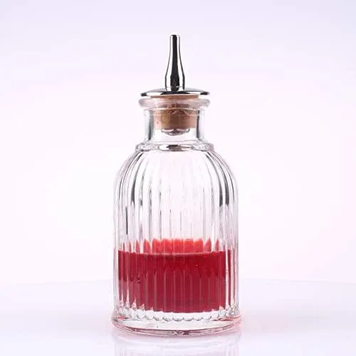 Bitters Bottle - 3.4oz / 100ml Glass Bitters Bottle for Cocktail with Stainless Steel Dash Top, Bitters Dropper Bottle, Stripe Design, SC011 (Stripe Bottle 3.4oz)