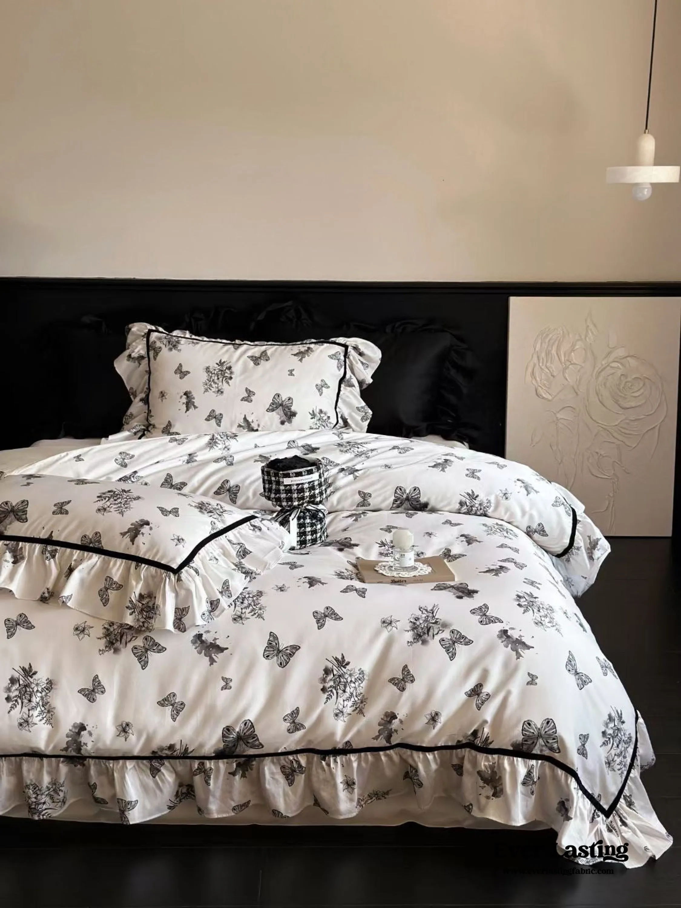 Black & White Butterfly French Ruffle Bedding Bundle