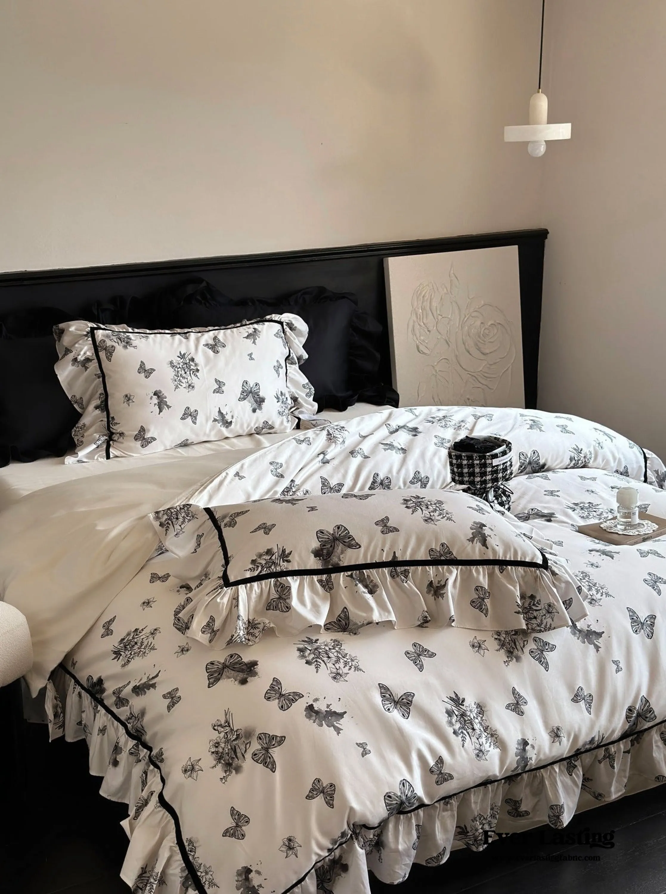 Black & White Butterfly French Ruffle Bedding Bundle