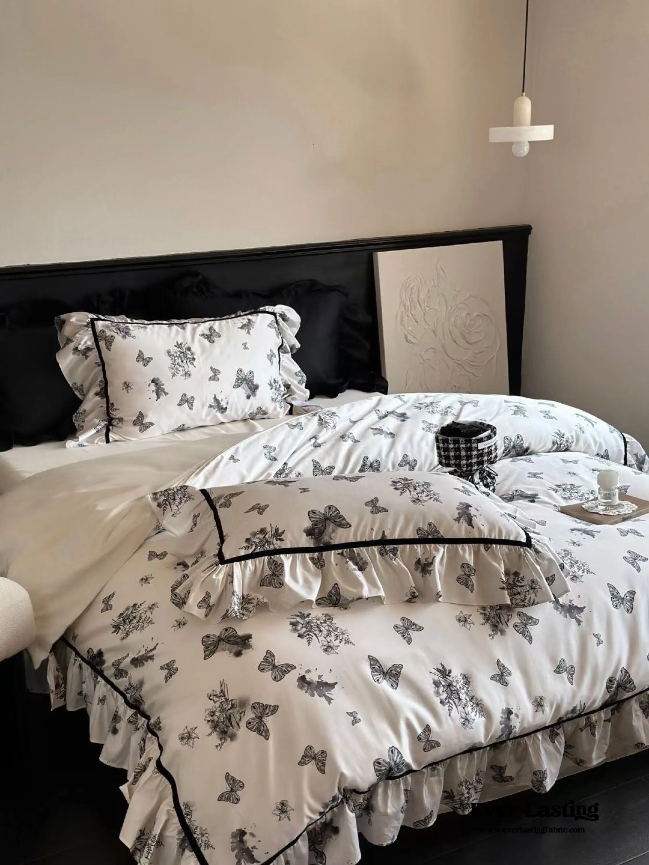 Black & White Butterfly French Ruffle Bedding Bundle