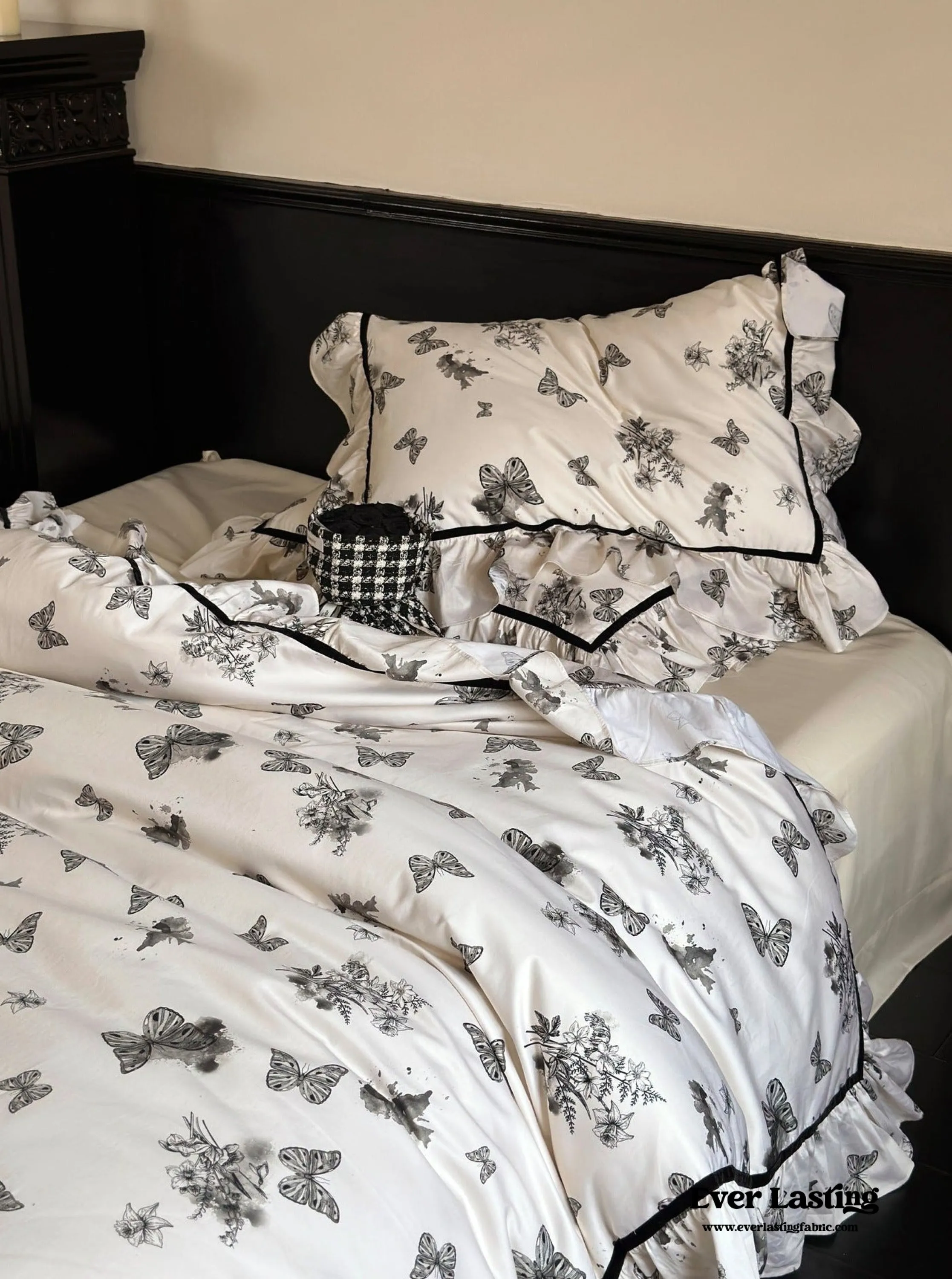 Black & White Butterfly French Ruffle Bedding Bundle