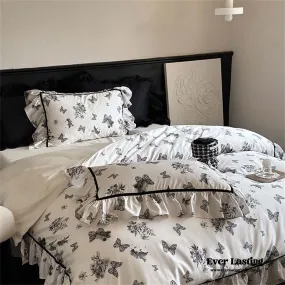 Black & White Butterfly French Ruffle Bedding Bundle