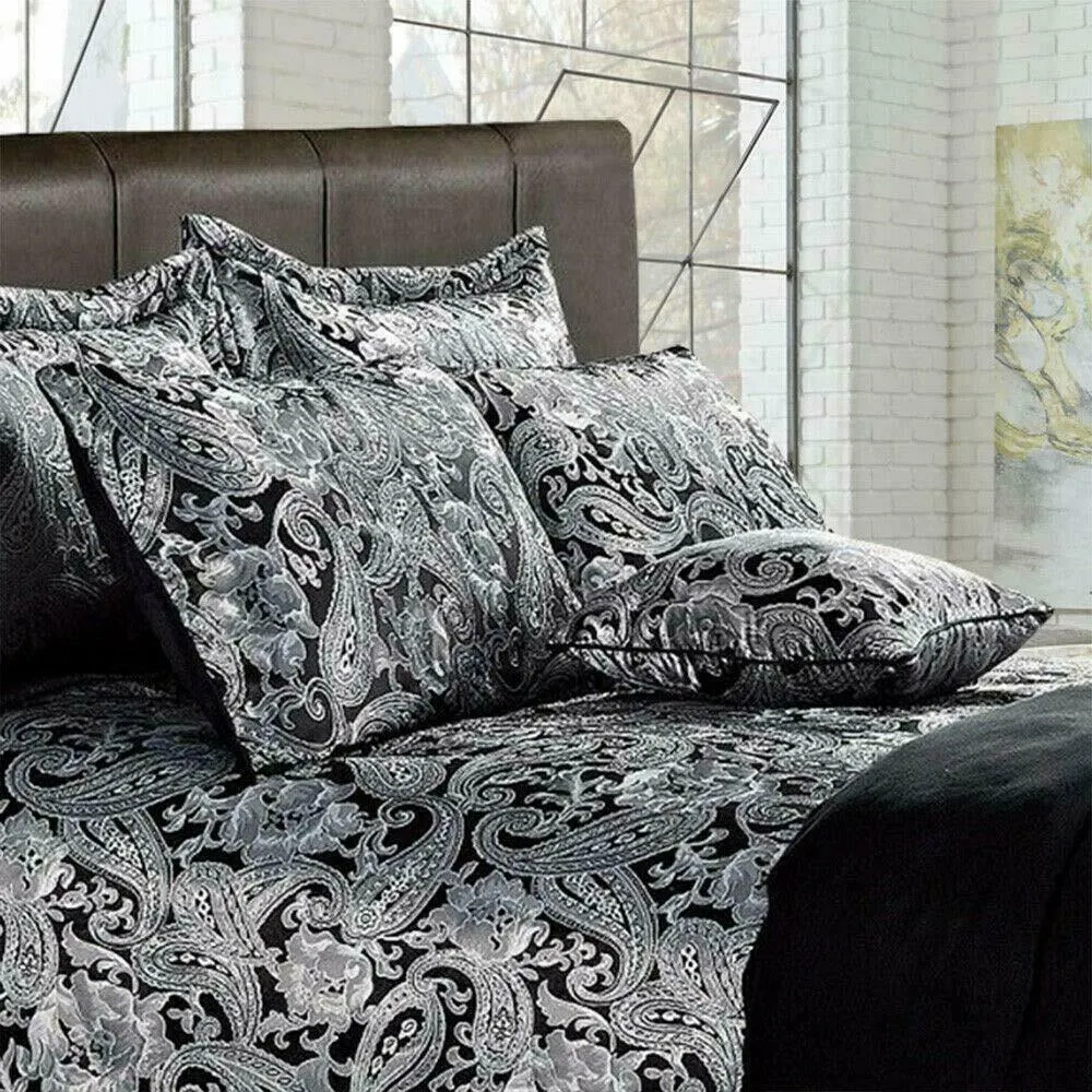 Black Jacquard Bedspread Quilted Bed Throw Coverlet With Pillow Shams Single, Double, King, Superking