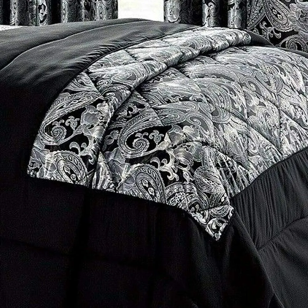 Black Jacquard Bedspread Quilted Bed Throw Coverlet With Pillow Shams Single, Double, King, Superking