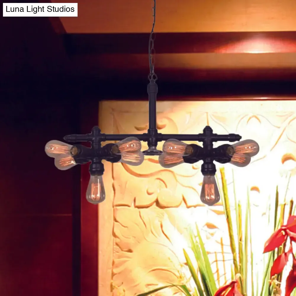 Black Metal Industrial Chandelier - Modern 10-Head Pendant Lamp for Living Room