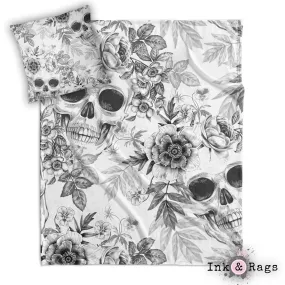 Blackprint on White Floral Skull Decorative Throw and Pillow Cover Set