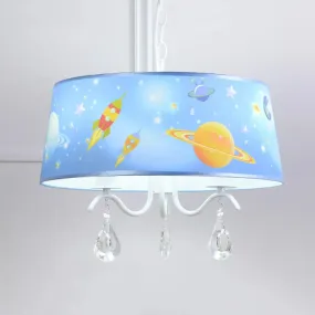 Blue Creative Planet & Rocket Hanging Pendant Chandelier with Clear Crystal for Baby Room