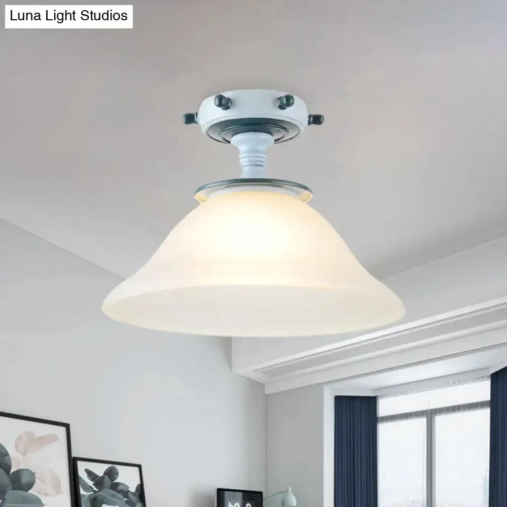 Blue Opal Glass Semi Flush Ceiling Lighting Fixture for Living Room