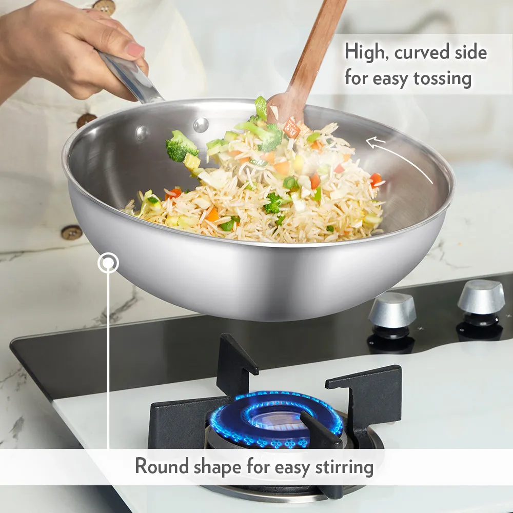 Borosil Cookfresh SS Tri-ply Wok with Lid