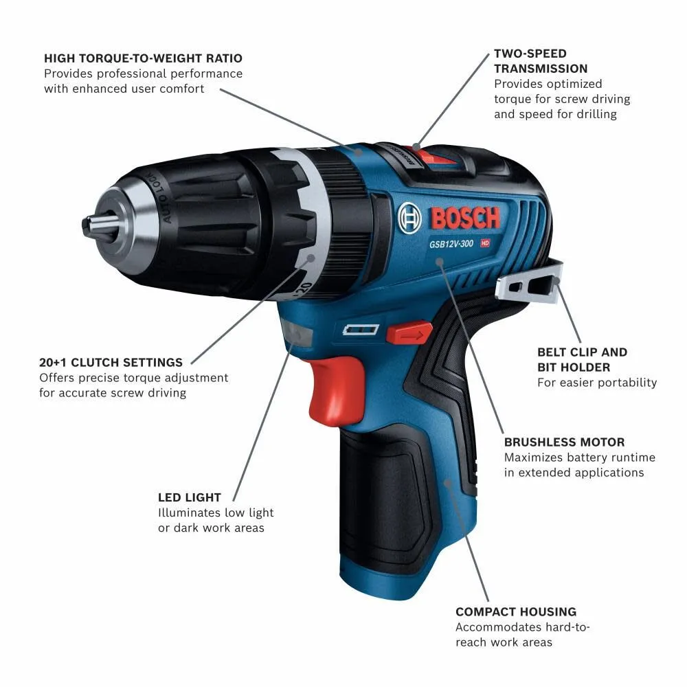 Bosch GSB12V-300N 12V Max Brushless 3/8 In. Hammer Drill/Driver (Bare Tool)