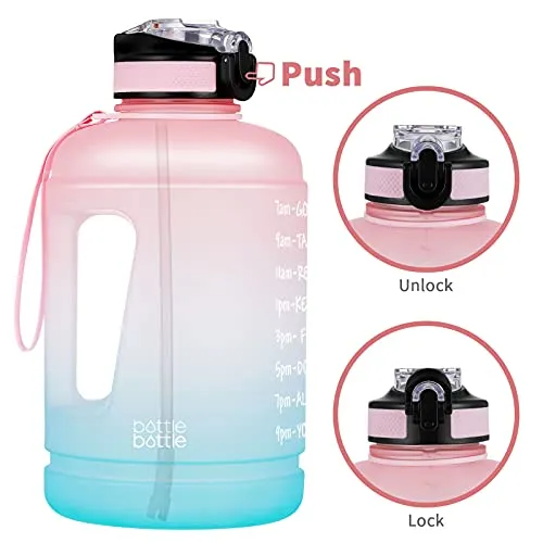 BOTTLE BOTTLE Large Half Gallon/64oz motivational Water Bottle with Straw& Handle (pink blue)