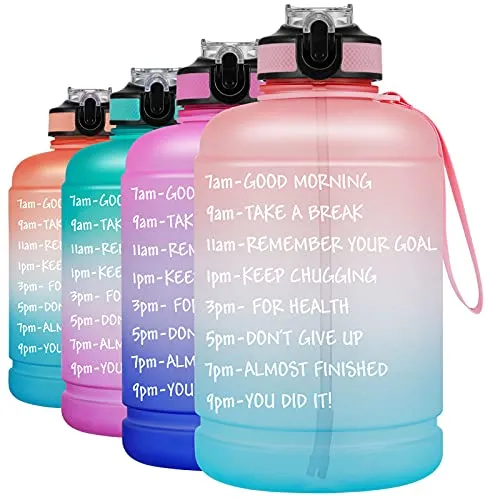 BOTTLE BOTTLE Large Half Gallon/64oz motivational Water Bottle with Straw& Handle (pink blue)