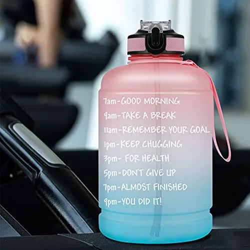 BOTTLE BOTTLE Large Half Gallon/64oz motivational Water Bottle with Straw& Handle (pink blue)