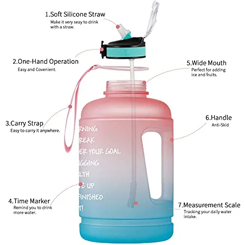 BOTTLE BOTTLE Large Half Gallon/64oz motivational Water Bottle with Straw& Handle (pink blue)