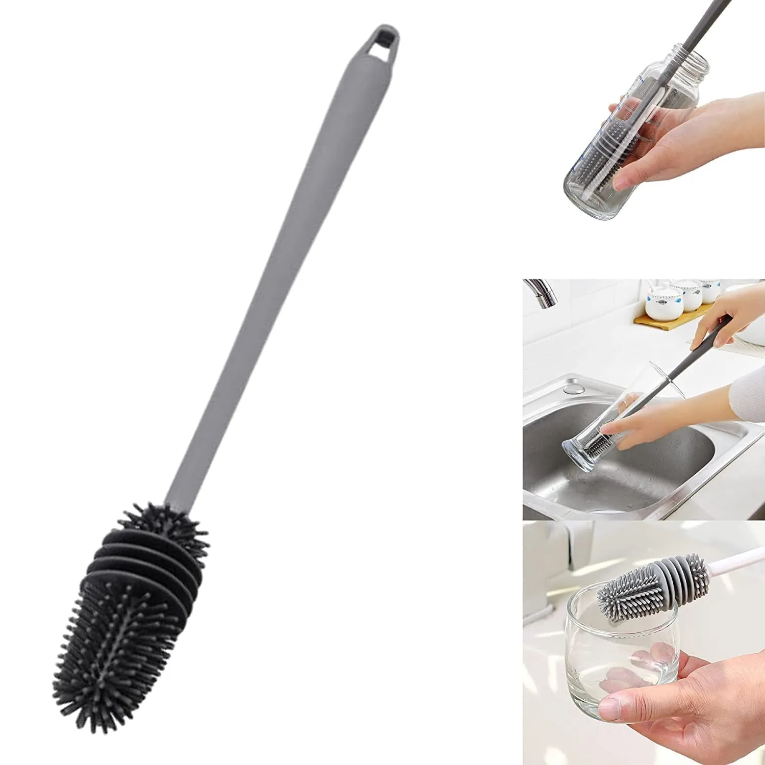 Bottle Cleaning Brush Silicone Long Handle for Baby Bottle, Water Bottle, Containers, Vase and Glass