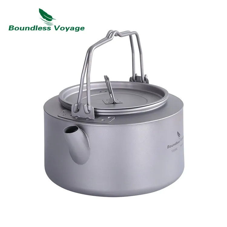 Boundless Voyage Outdoor Camping Titanium 1L Kettle with Folding Handle Filter Ultralight Big Capacity Pot