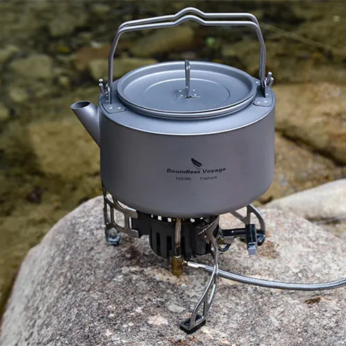 Boundless Voyage Outdoor Camping Titanium 1L Kettle with Folding Handle Filter Ultralight Big Capacity Pot