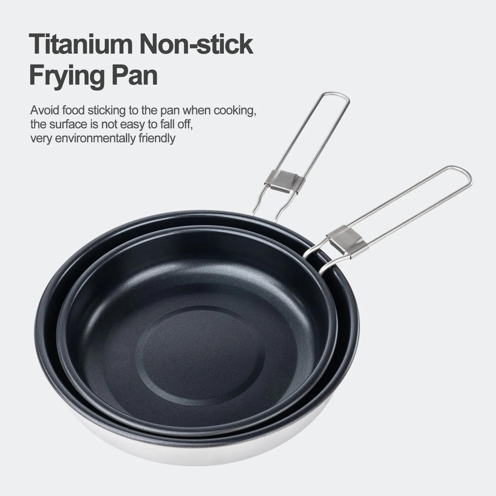 Boundless Voyage Titanium Non-stick Frying Pan 220mm Outdoor Camping Skillet with Folding Handle Lightweight Cookware