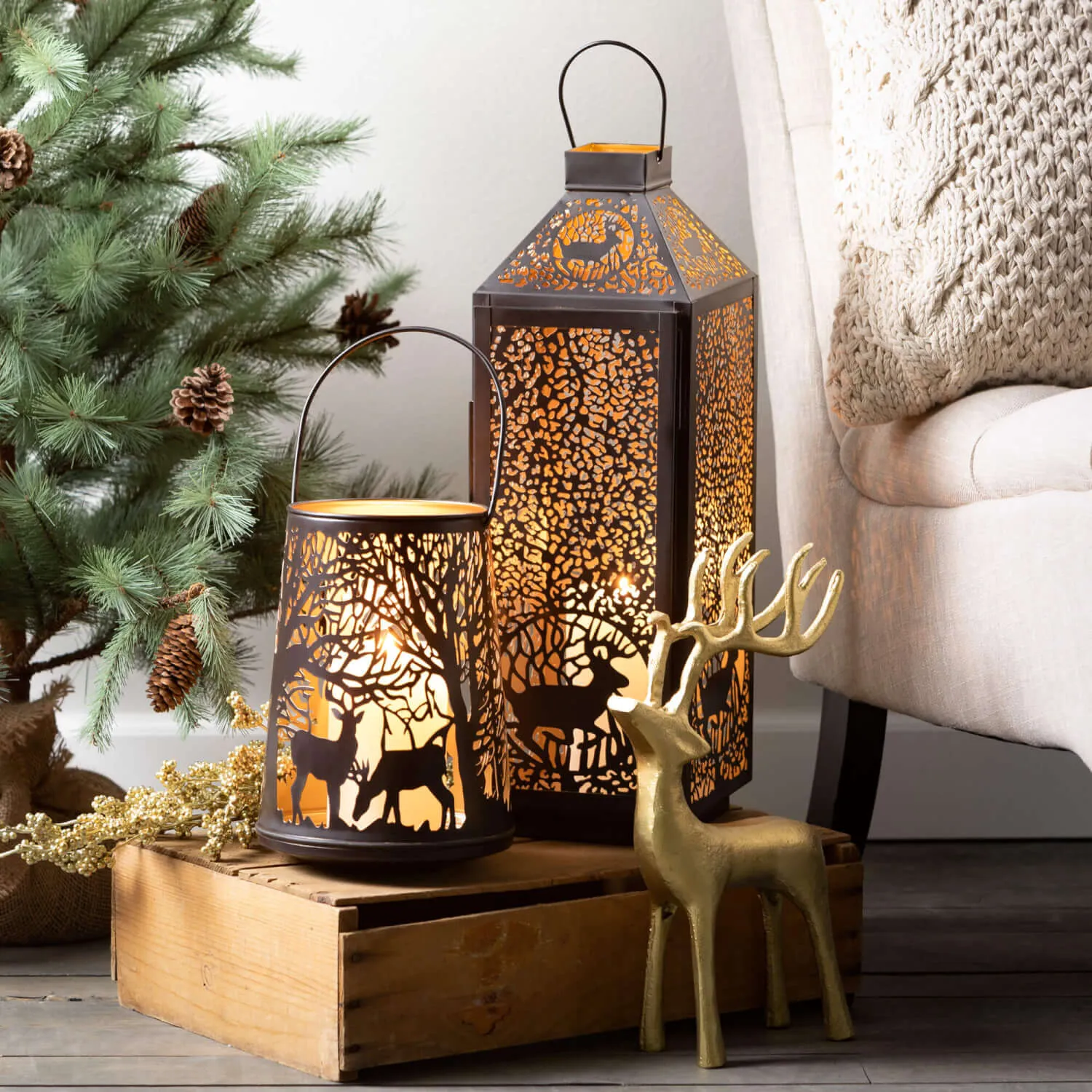 Brown Metal Deer Lantern