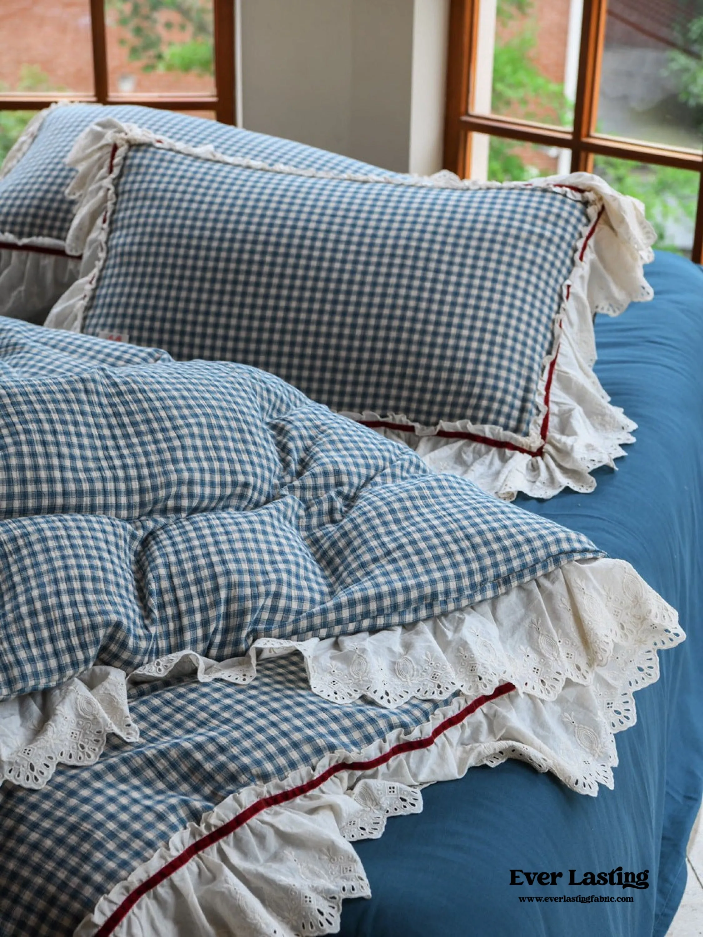 Burgundy Plaid Floral Ruffle Bedding Bundle