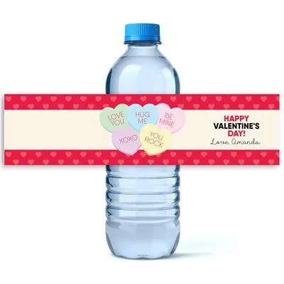 Candy Heart Valentine Water Bottle Labels