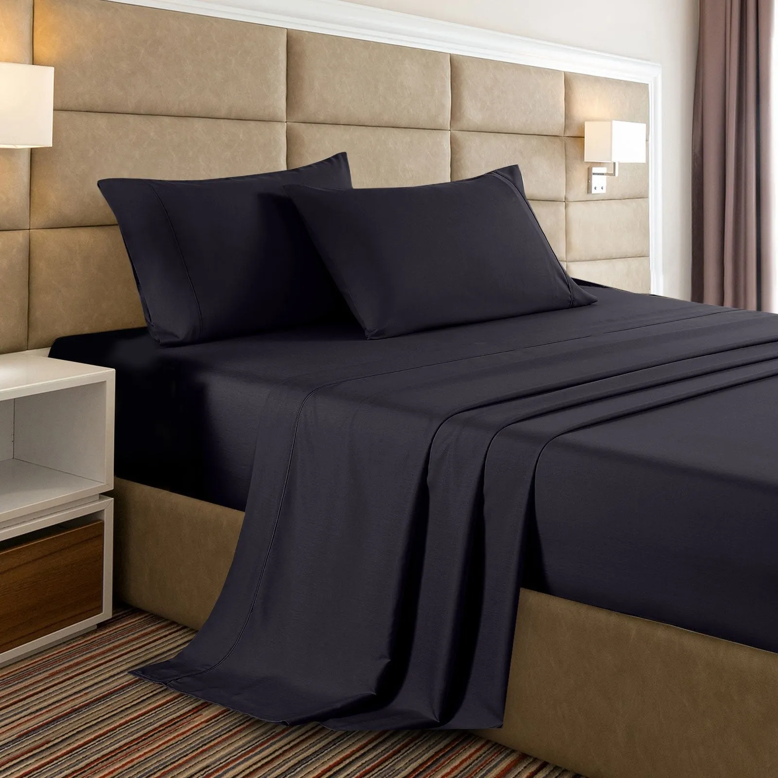 Casa Decor 2000 Thread Count Bamboo Cooling Sheet Set Ultra Soft Bedding King Single Charcoal