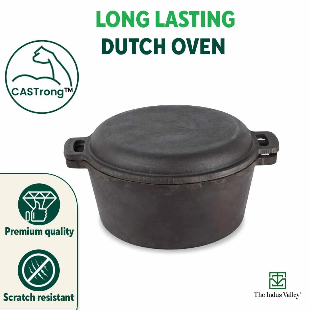 CASTrong Cast Iron Dutch Oven/ Casserole with Lid,Pre-seasoned, 100% Pure, Toxin-free, Induction, 21.4cm, 3L, 5.5kg