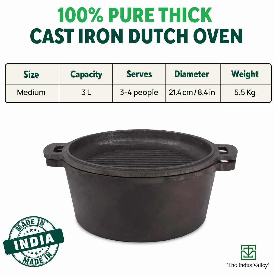 CASTrong Cast Iron Dutch Oven/ Casserole with Lid,Pre-seasoned, 100% Pure, Toxin-free, Induction, 21.4cm, 3L, 5.5kg