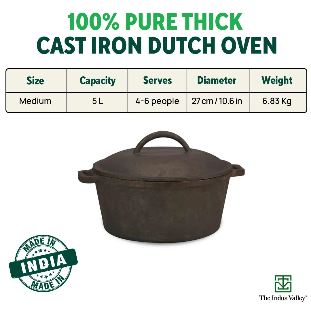 CASTrong Cast Iron Dutch Oven/ Casserole with Lid,Pre-seasoned, 100% Pure, Toxin-free, Induction, 27cm, 5 Liter, 6.83kg