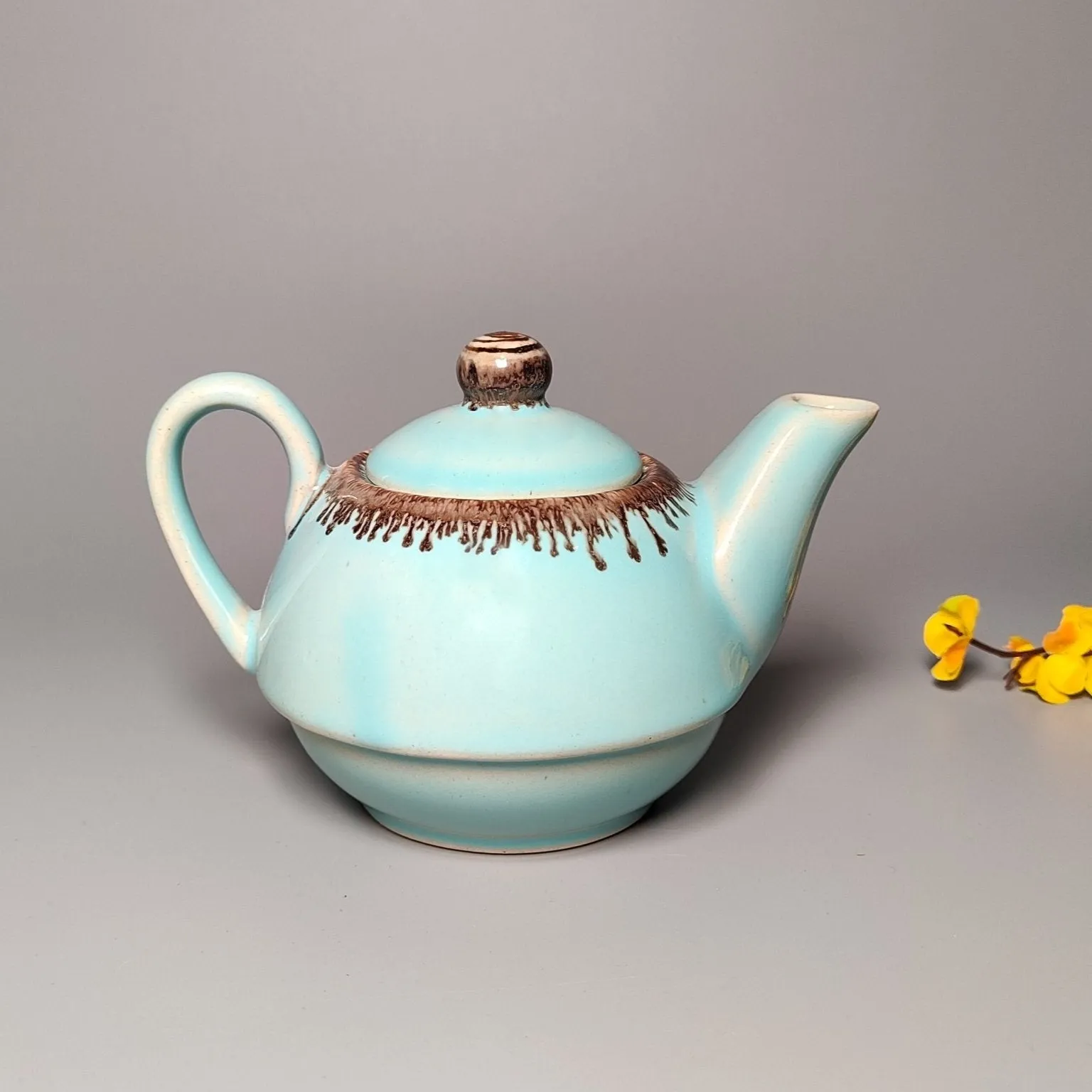 Ceramic Handcrafted Light Blue and Golden Kettle and Cup  Set |  Set of 1