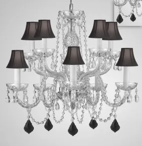 Chandelier Lighting Crystal Chandeliers H25" X W24" 10 Lights - Dressed w/ Jet Black Crystals! Great for Dining Room, Foyer, Entry Way, Living Room, Bedroom, Kitchen! w/Black Shades - G46-B97/BLACKSHADES/CS/1122/5 5