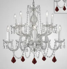 Chandelier Lighting Crystal Chandeliers H25" X W24" 10 Lights - Dressed w/ Ruby Red Crystals! Great for Dining Room, Foyer, Entry Way, Living Room, Bedroom, Kitchen! - G46-B98/CS/1122/5 5