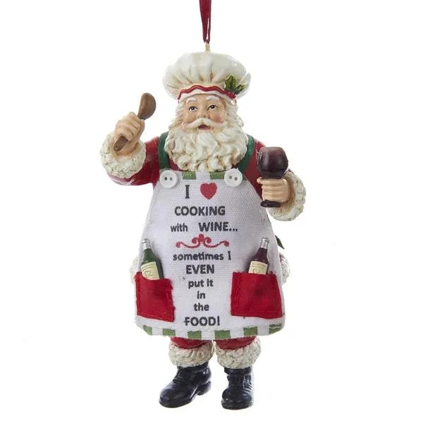 Chef Santa With Wine Cooking Ornament, C8996