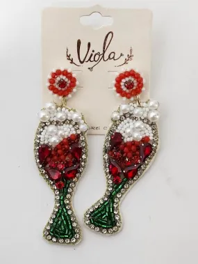 Christmas Earrings - Wine Glass Red/White/Green RT135690RDGR