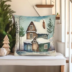 Christmas Pillow Cover, Watercolor Winter Scene Pillow Covers, Christmas Decor, Home Decer, Christmas Decorations