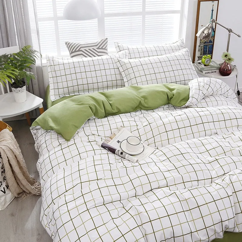 Classic Black White Grid Bedding Set Fashion Single Double Bed Linens Cover Quilt Pillowcase for Girl Boy Home Textile