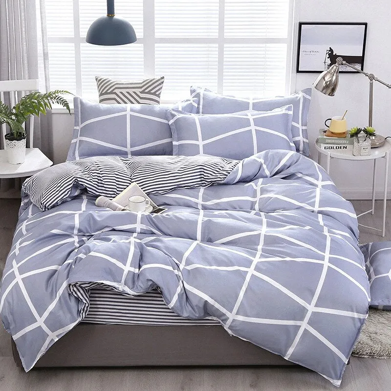 Classic Black White Grid Bedding Set Fashion Single Double Bed Linens Cover Quilt Pillowcase for Girl Boy Home Textile