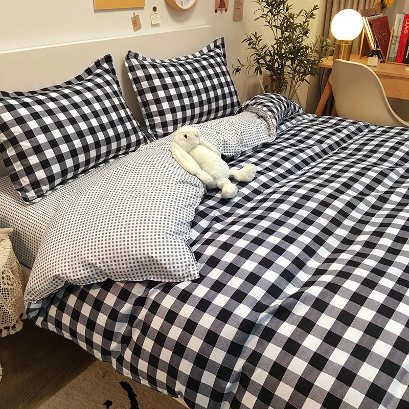 Classic Black White Grid Bedding Set Fashion Single Double Bed Linens Cover Quilt Pillowcase for Girl Boy Home Textile