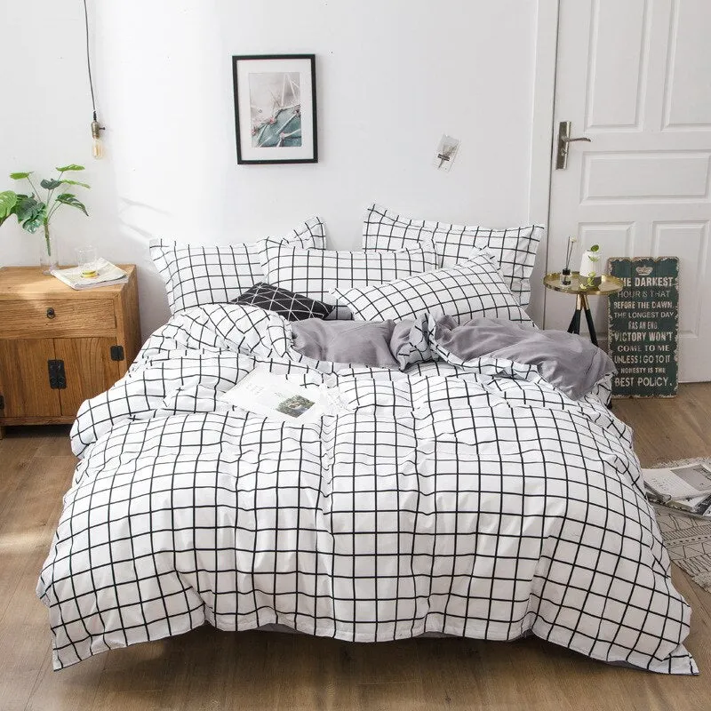 Classic Black White Grid Bedding Set Fashion Single Double Bed Linens Cover Quilt Pillowcase for Girl Boy Home Textile